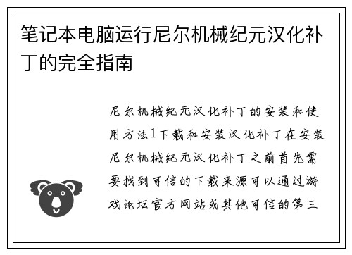 笔记本电脑运行尼尔机械纪元汉化补丁的完全指南